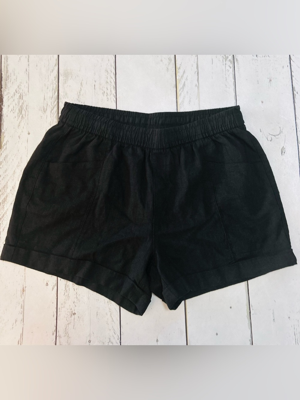 Old Navy Black High-Waist Elastic-Waist Women's Shorts linen viscose blend
